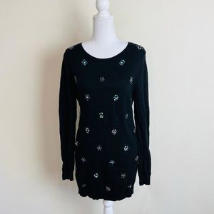 Cremieux Navy Blue Embellished Gem Knit Long Sleeve Sweater Mini Dress